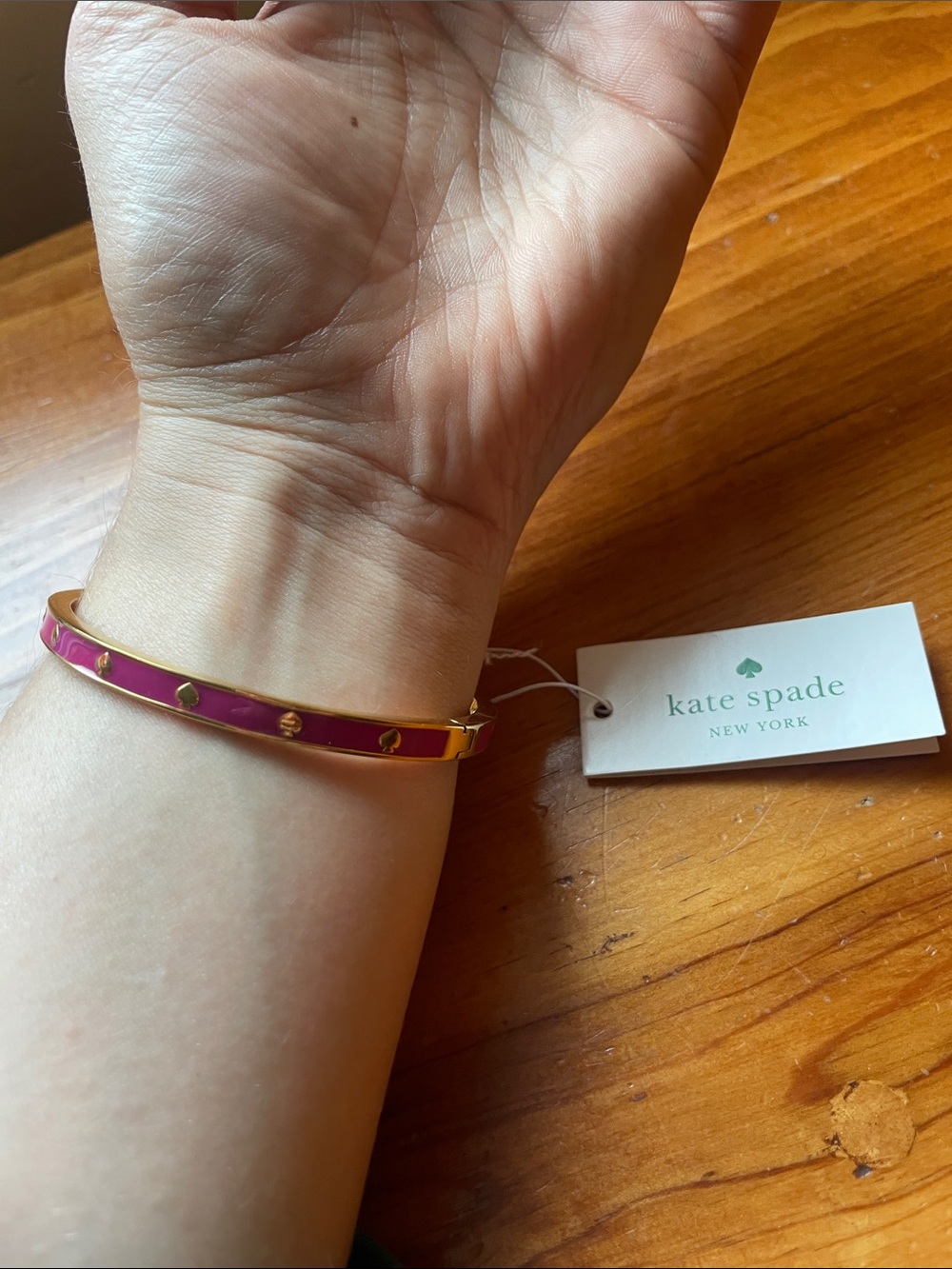 Kate Spade Festive Pink Enamel Spot the Spade Bangle Bracelet